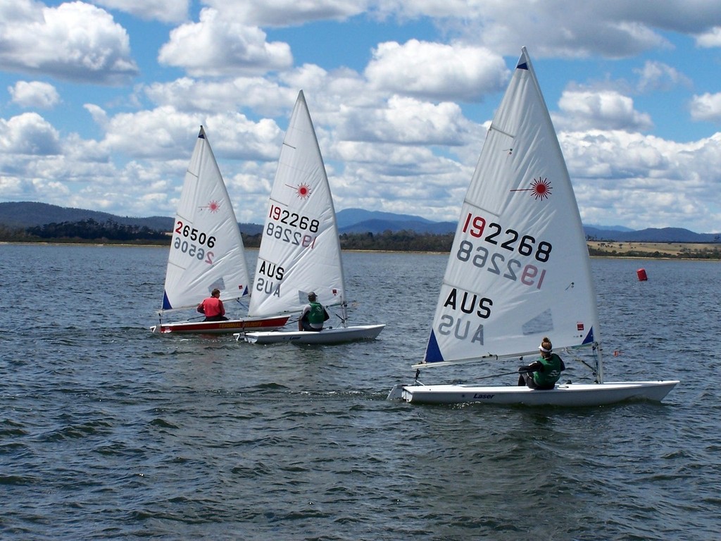 Laser sailors at the line L-R Micheal Nuttatelli, Angus and Emma Barton. - James Boag Blockbuster Weekend © John Hepher